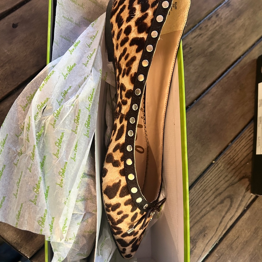Sam Edelman Leopard Print Studded Flats with Black Trim